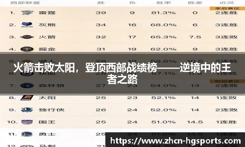 火箭击败太阳，登顶西部战绩榜——逆境中的王者之路